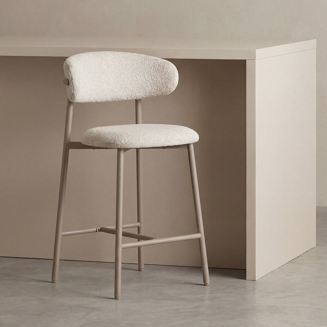 LABEL51 Barkruk Kaito Prestige-stof - Naturel/Taupe (zithoogte 64cm) | LABEL51
