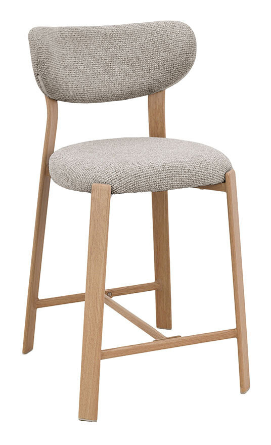 LABEL51 Barkruk Mika Prestige-stof en eikenhout - Beige (zithoogte 50cm) | LABEL51