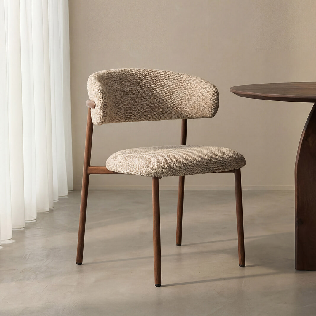 LABEL51 Eetkamerstoel Kaito Prestige-stof - Beige/Walnoot | LABEL51