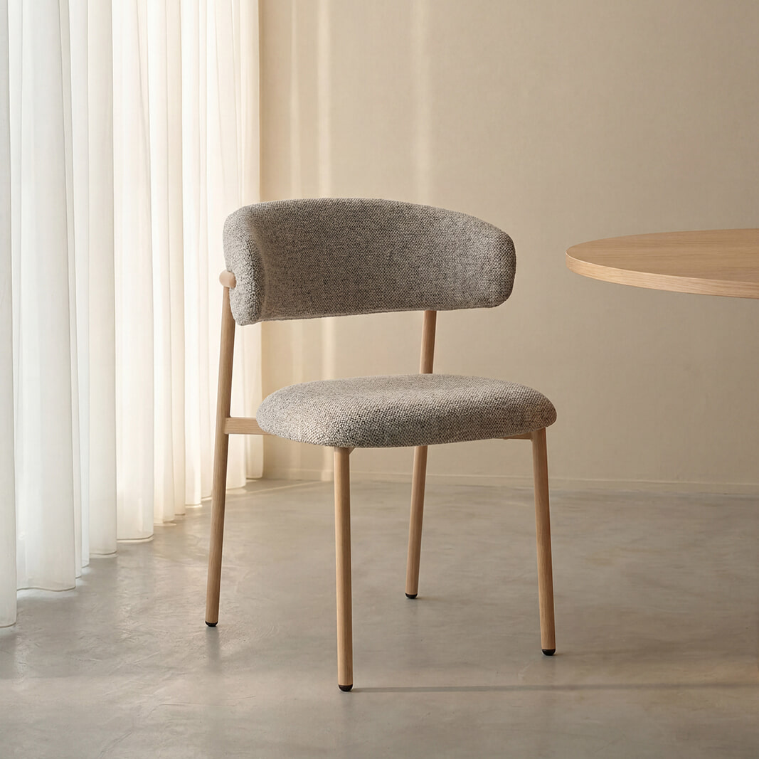 LABEL51 Eetkamerstoel Kaito Prestige-stof en naturel houtlook - Beige | LABEL51