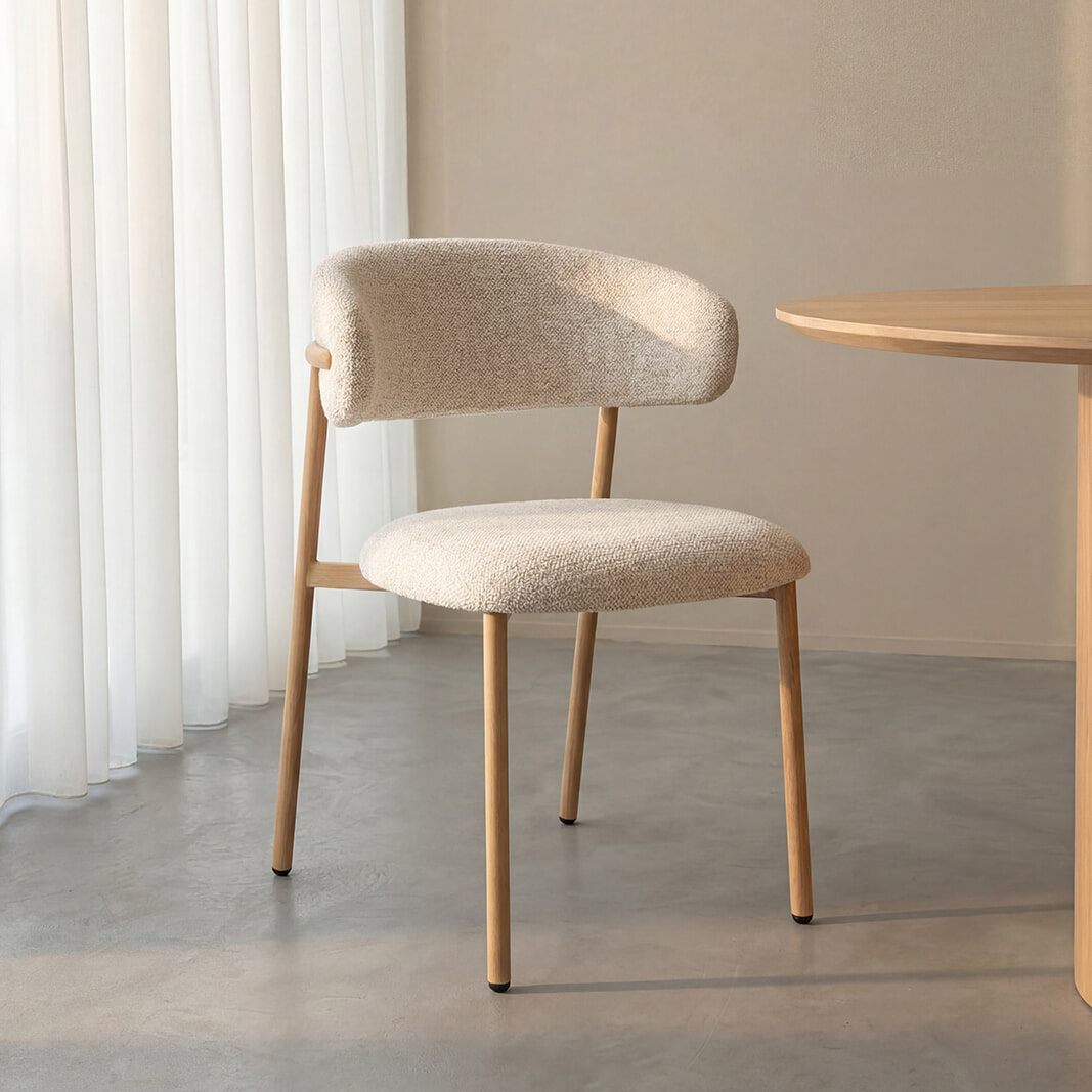 LABEL51 Eetkamerstoel Kaito Prestige-stof en naturel houtlook - Naturel | LABEL51