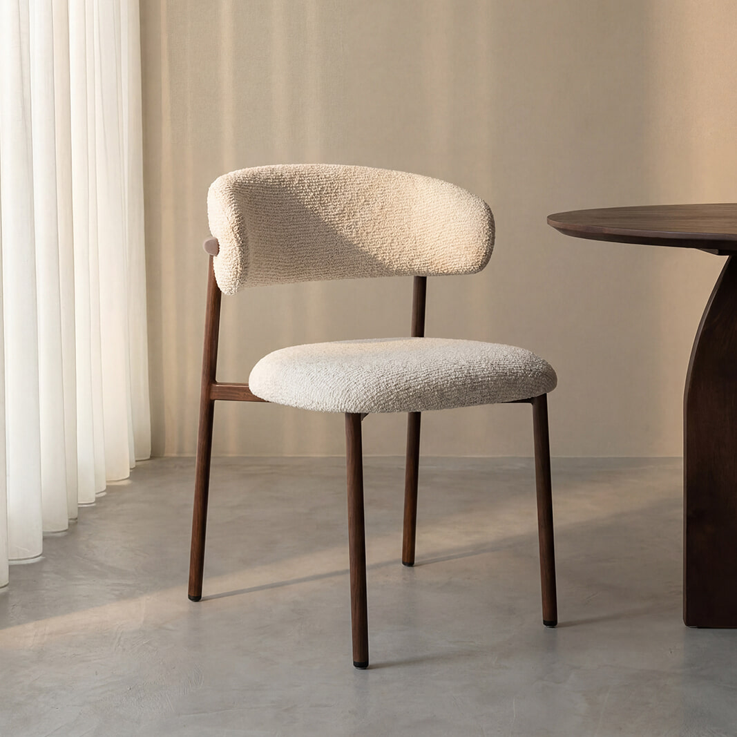 LABEL51 Eetkamerstoel Kaito Prestige-stof en walnoot houtlook - Naturel | LABEL51