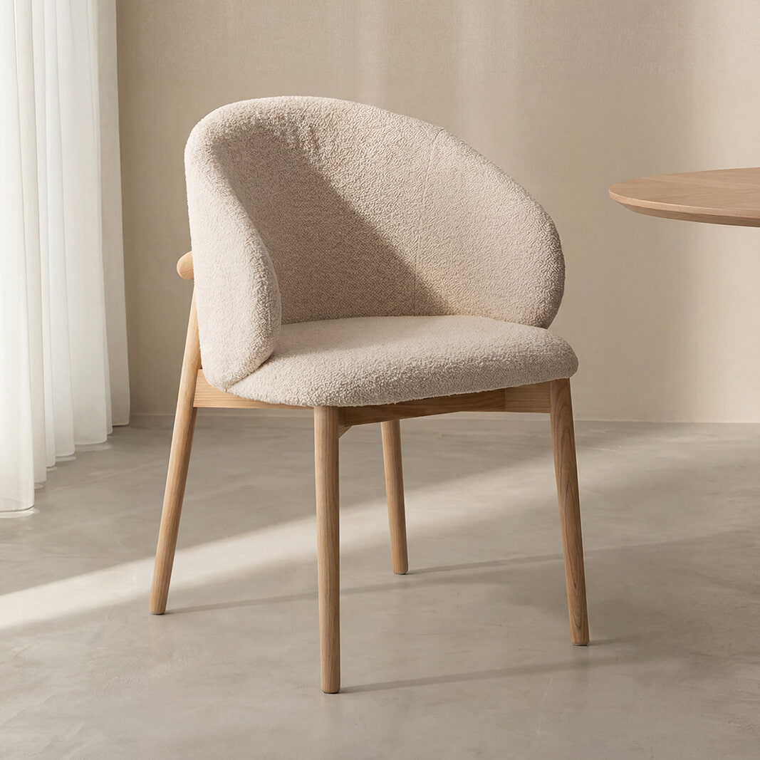 LABEL51 Eetkamerstoel Nagano Bouclé en hout - Naturel | LABEL51