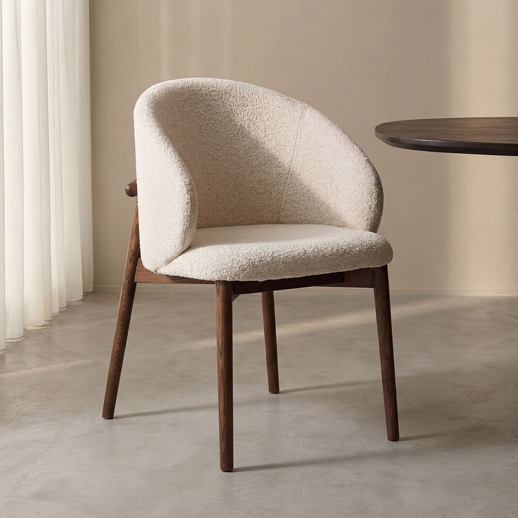 LABEL51 Eetkamerstoel Nagano Bouclé en walnoot - Naturel | LABEL51