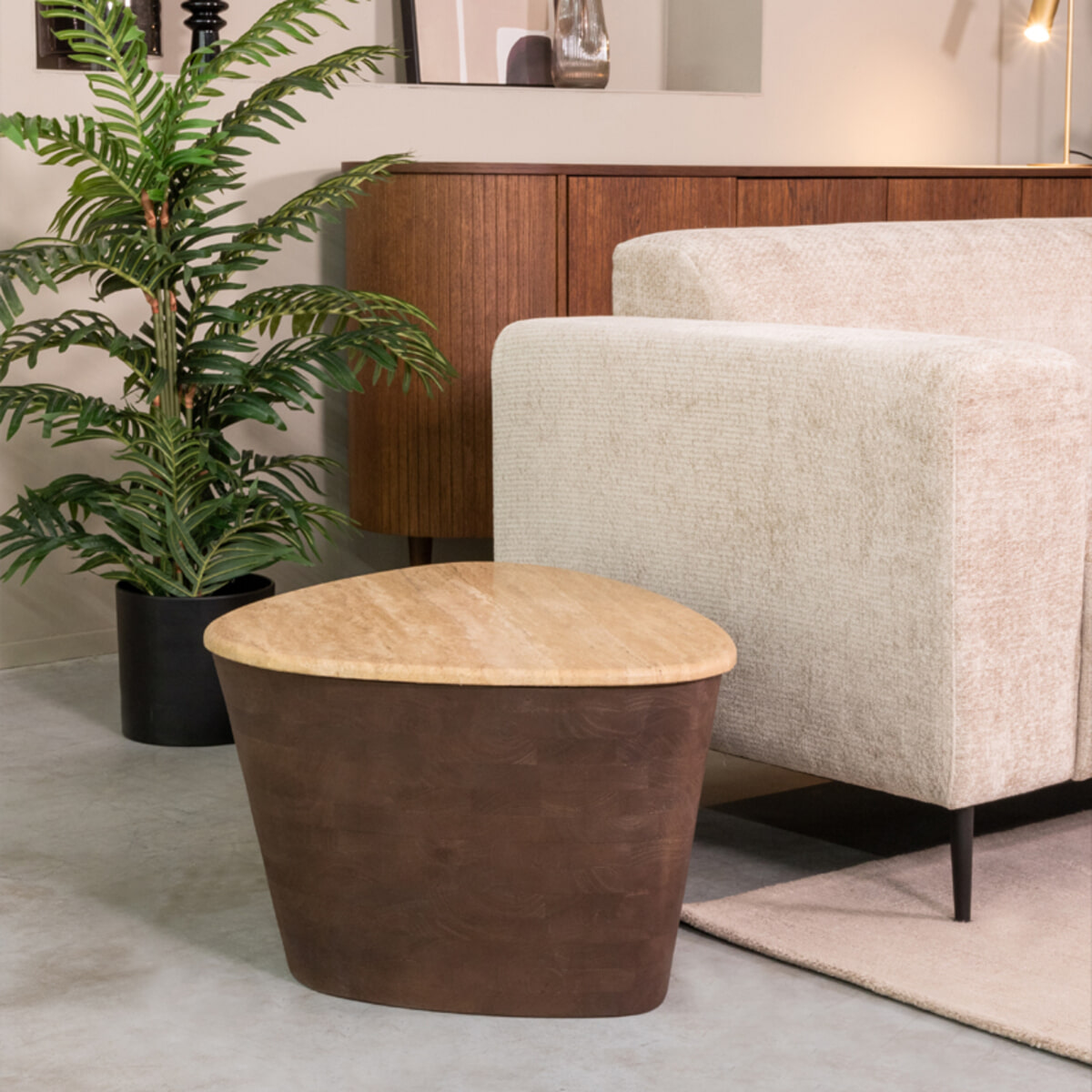 LABEL51 Organische Salontafel Ravi Travertin en hout