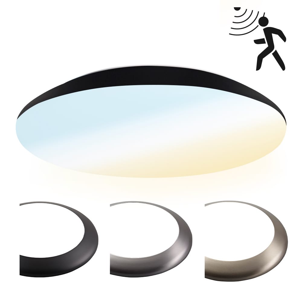 LED Bulkhead - Bewegingssensor - Ø38 cm - 25 watt - 2600 Lumen - 3 Lichtkleuren - CCT Switch - IP65 Waterdicht - IK10 - Zwart - Plafondlamp | HOFTRONIC