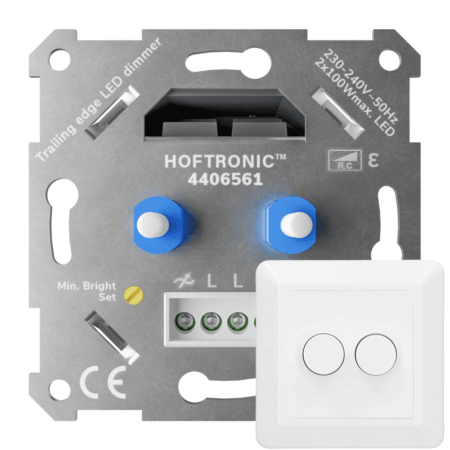 LED Duo Dimmer Inbouw - 2x 0-100 Watt - Geschikt voor fase afsnijding - Trailing edge - Incl. wit frame en druk/draaiknop | HOFTRONIC
