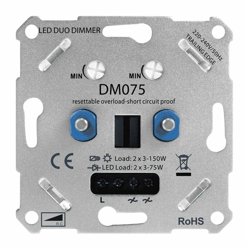 LED Duo Dimmer inbouw - 2x3-75 Watt - Fase afsnijding | HOFTRONIC