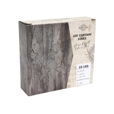 LED Gordijn ster zwart met timer 80x60cm | Svenska Living