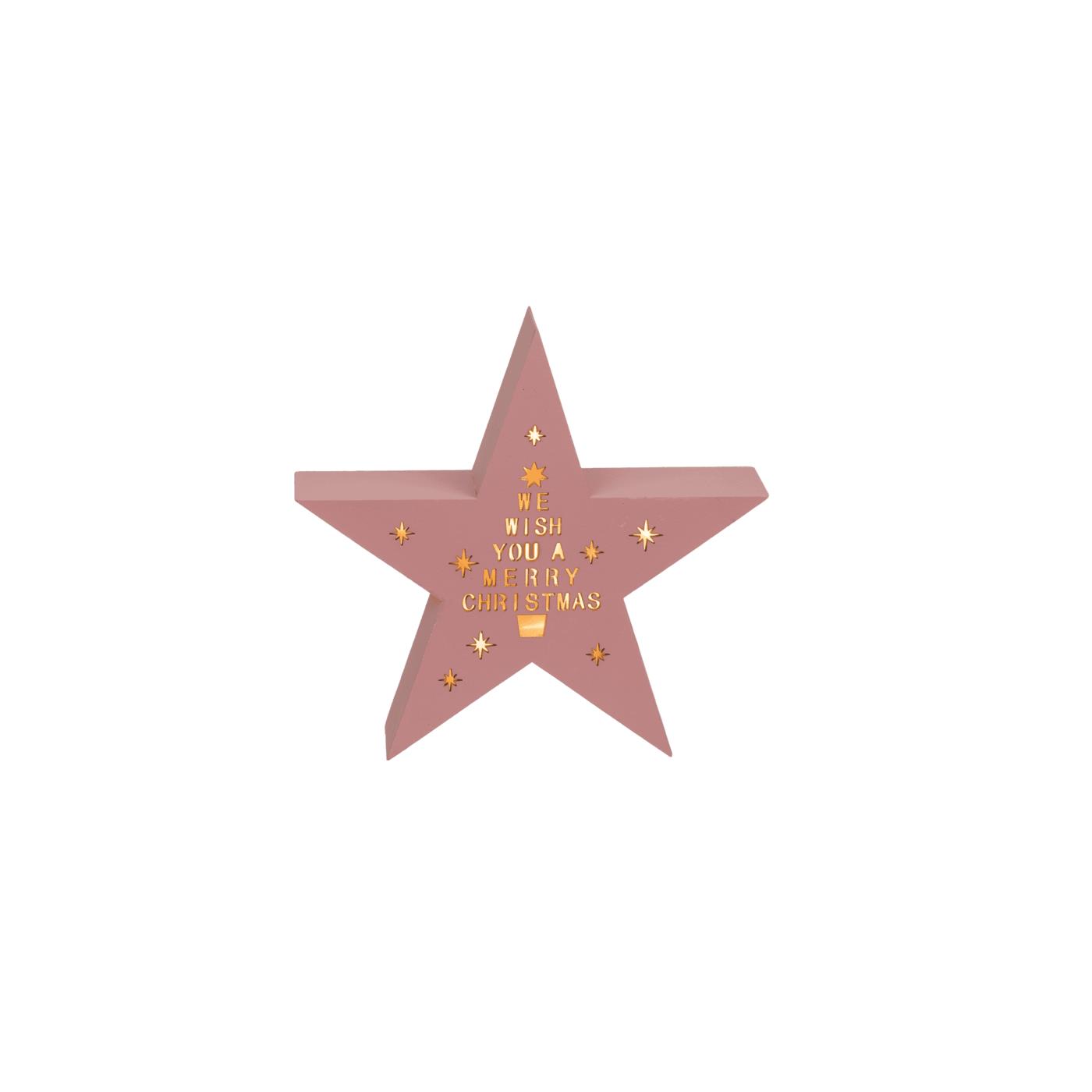LED Staande ster hout roze 18x4x17cm | OOTB