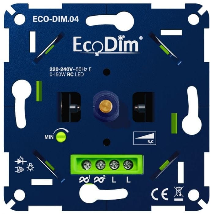 LED dimmer Inbouw - 0-150 Watt - Geschikt voor fase afsnijding - Voor druk-/draaiknop - Geschikt voor alle merken afdekmateriaal - Min. Instelbaar - ECO-DIM.04 | Ecodim
