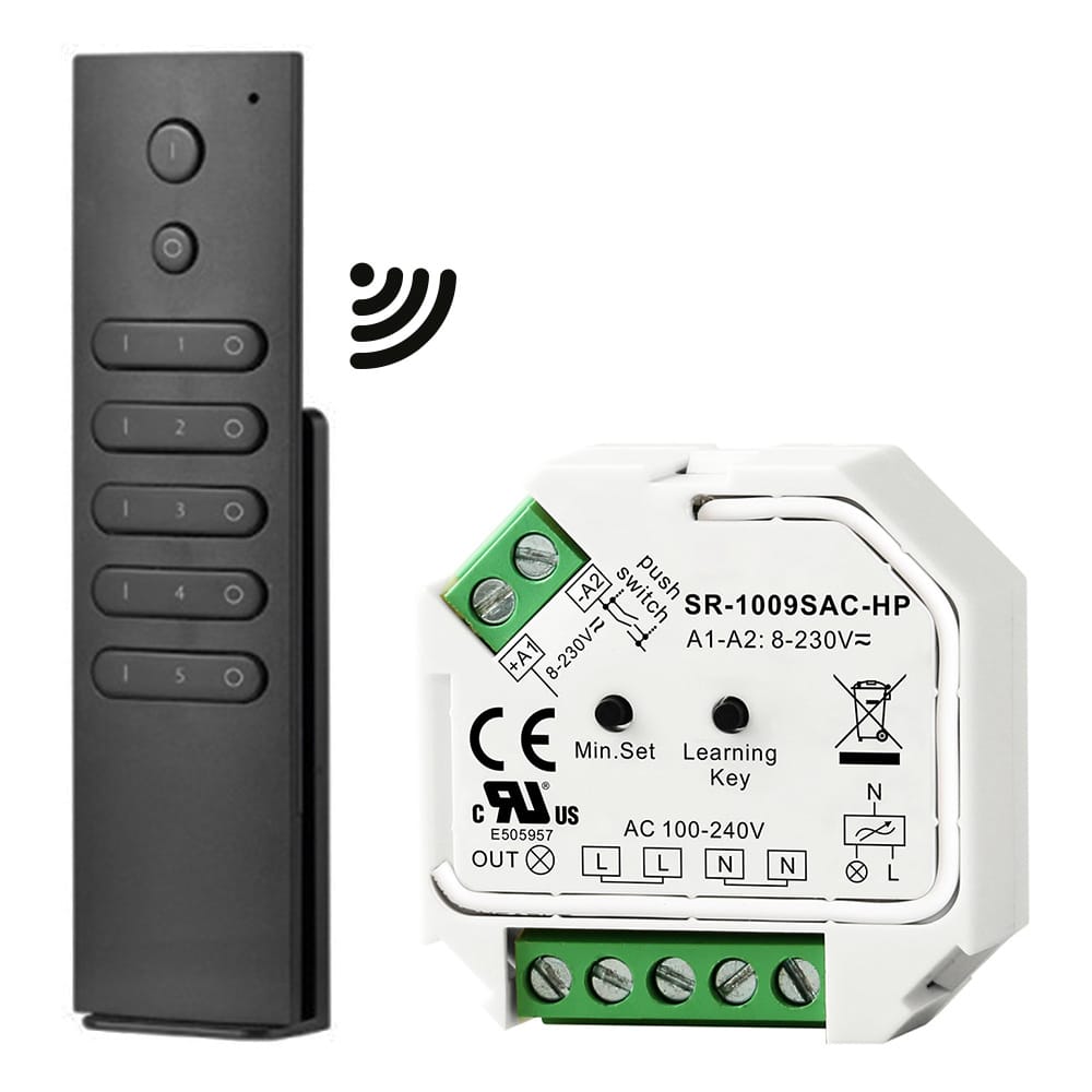 LED dimmer/ontvanger - Draadloos - Incl. 5-kanaals zwarte afstandsbediening - Geschikt voor inbouw & opbouw - Maximaal 400 Watt | HOFTRONIC
