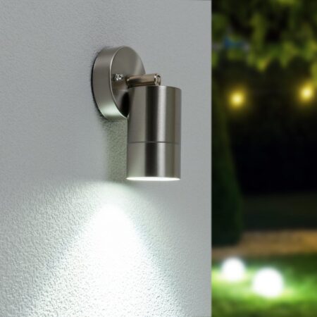 Lago LED Wandlamp RVS - 4 Watt 345 Lumen - IP44 Waterdicht - GU10 - 6500K Daglicht Wit - Dimbaar - Kantelbaar - Binnen en buiten - Modern | HOFTRONIC