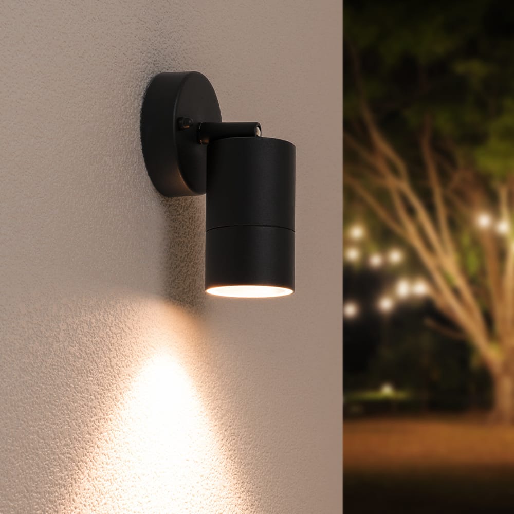 Lago LED Wandlamp zwart - 4 Watt 345 lumen - IP44 Waterdicht - GU10 - 2700K Warm Wit - Dimbaar - Kantelbaar - Binnen en buiten - Modern | HOFTRONIC