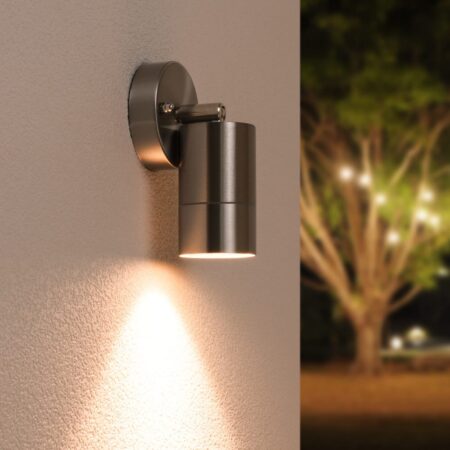 Lago Wandlamp Kantelbaar - Dimbaar - IP44 - GU10 Fitting - Binnen en buiten - Geschikt als een wand- en plafondspot - RVS - Plafondspot - Wandspot | HOFTRONIC