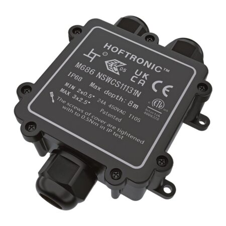 Lasdoos IP68 Waterdicht - 130x80x36mm - 3 ingangen - voor 2 en 3 aderige kabels (4-12mm) | HOFTRONIC