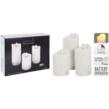Led Kaars Set Van 3 Wit |