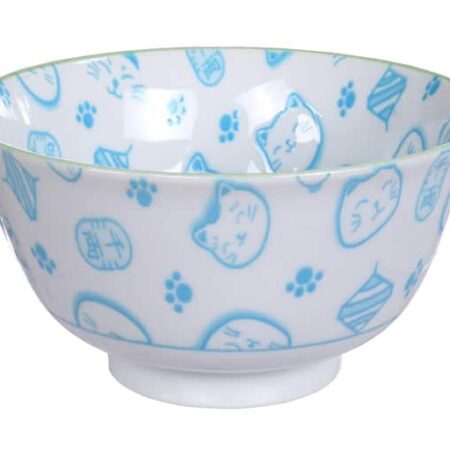 Lichtblauwe/Witte Kom - Lucky Cats Collectie - 300ml - 12.7 x 6.5cm | Tokyo Design Studio
