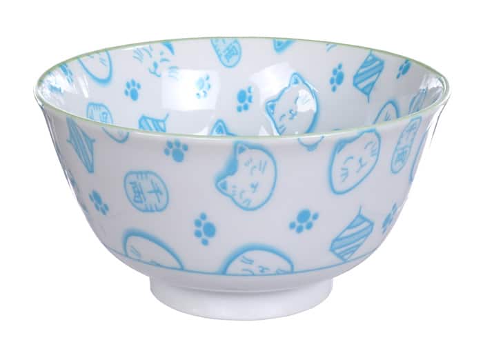 Lichtblauwe/Witte Kom - Lucky Cats Collectie - 300ml - 12.7 x 6.5cm | Tokyo Design Studio