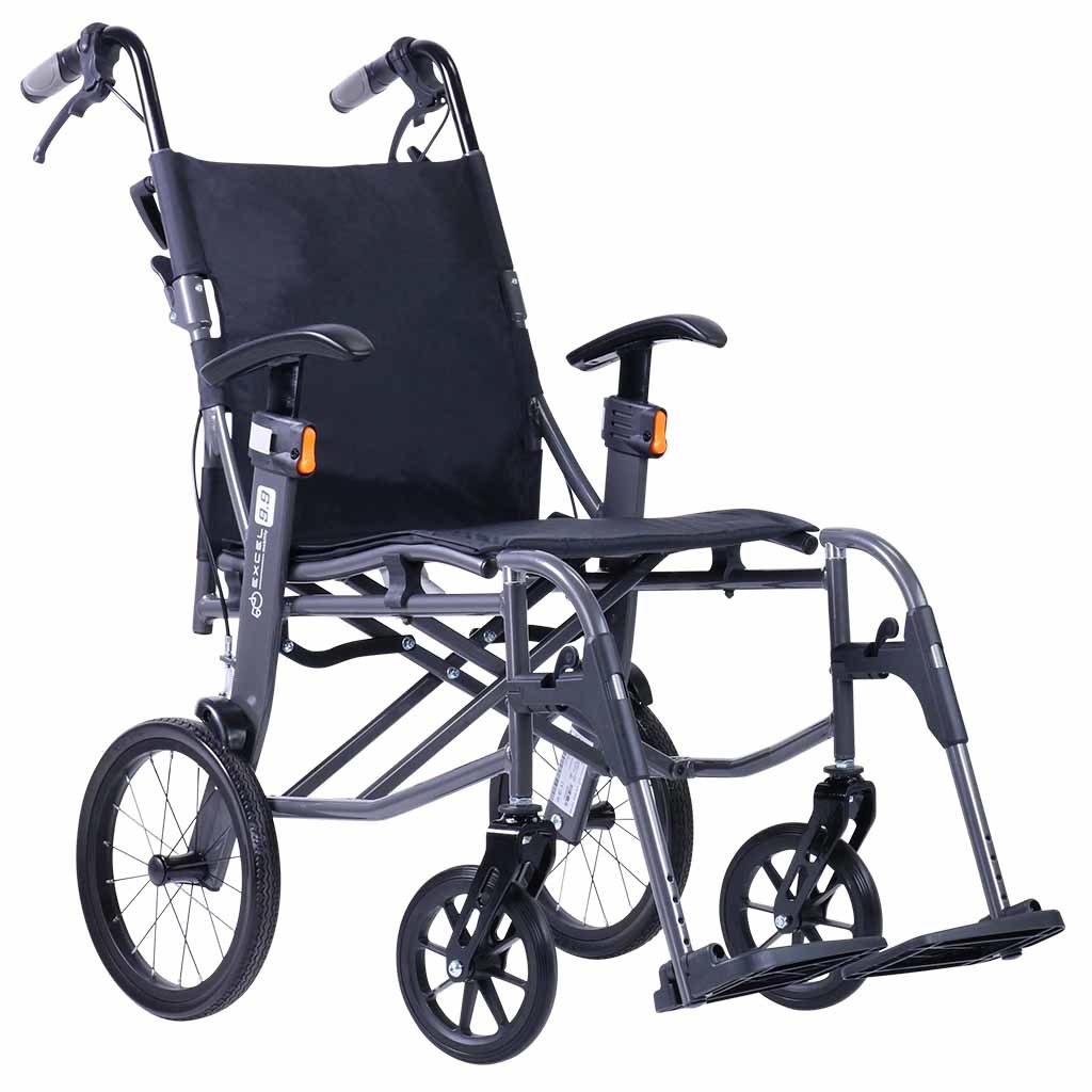 Lichtgewicht transport rolstoel 9.9 | Excel | Kleur: Grijs | Handremmen | Verstelbare armsteunen | Lichtste rolstoel 9.9 kg | 1342MK116 | Excel