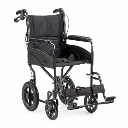 Lichtgewicht transportstoel Compact Lite (12 kg) | MultiMotion | Zitbreedte 45 cm | Zwart | Opvouwbare rolstoel | Transportrolstoel | 10030012 | MultiMotion