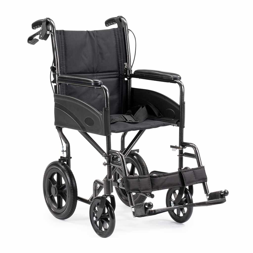 Lichtgewicht transportstoel Compact Lite (12 kg) | MultiMotion | Zitbreedte 45 cm | Zwart | Opvouwbare rolstoel | Transportrolstoel | 10030012 | MultiMotion
