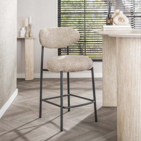 LifestyleFurn Barstoel Lawson Renegade stof - Zand (zithoogte 67cm) | LifestyleFurn