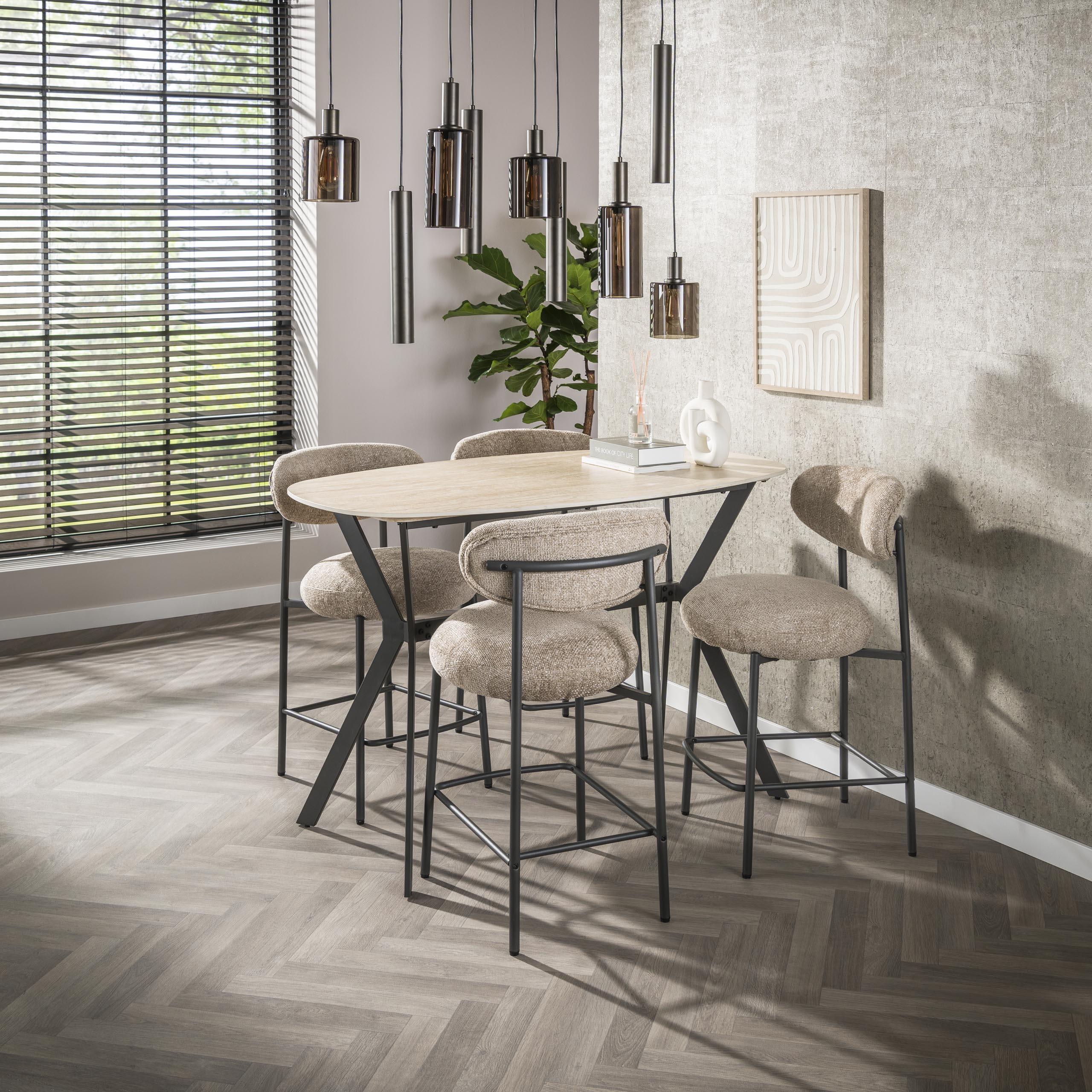 LifestyleFurn Bartafel Laycie Keramiek in Travertin-look