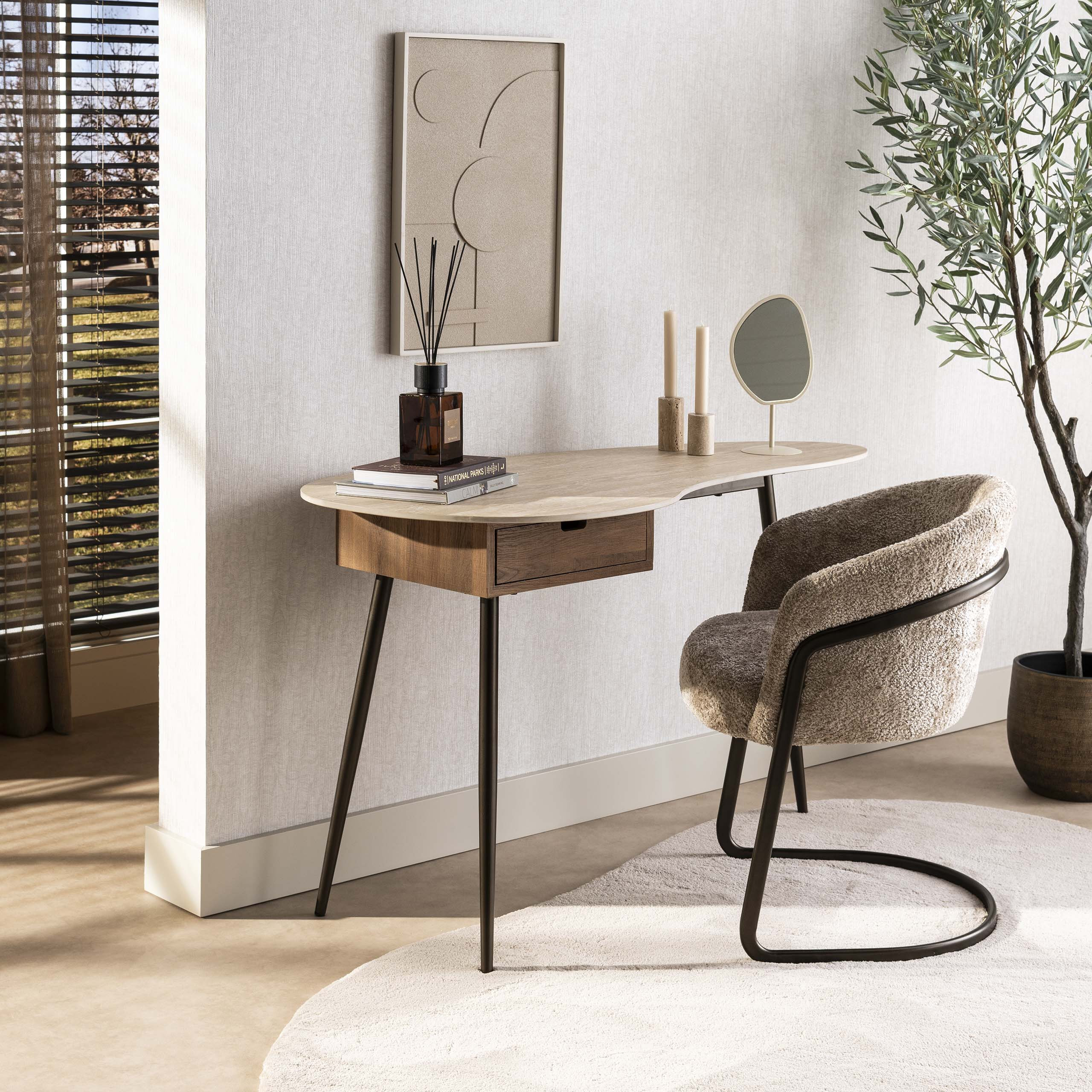 LifestyleFurn Bureau/Kaptafel Jaems Travertin- en eikenlook