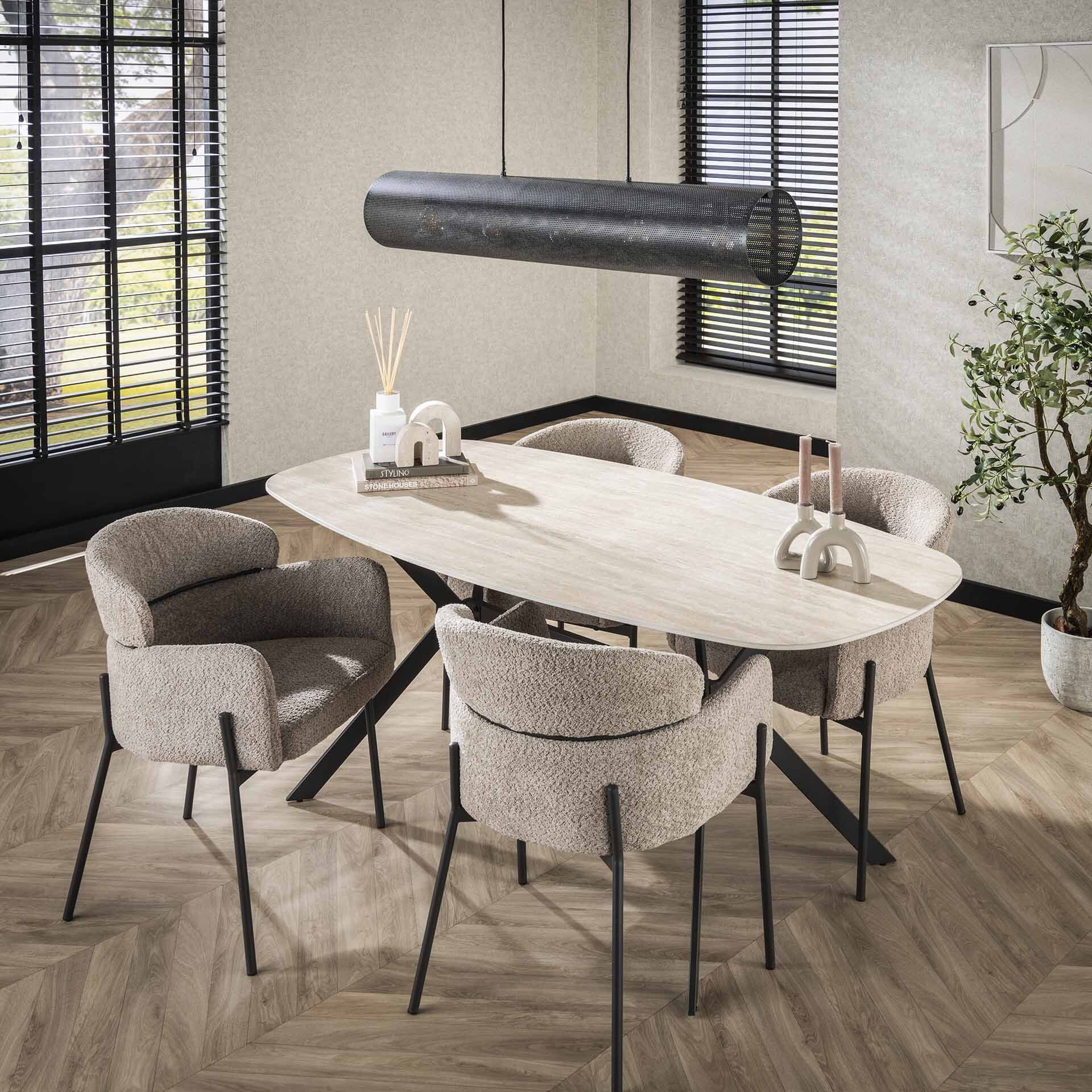 LifestyleFurn Deens Ovale Eettafel Andrienne Keramiek in Travertin-look