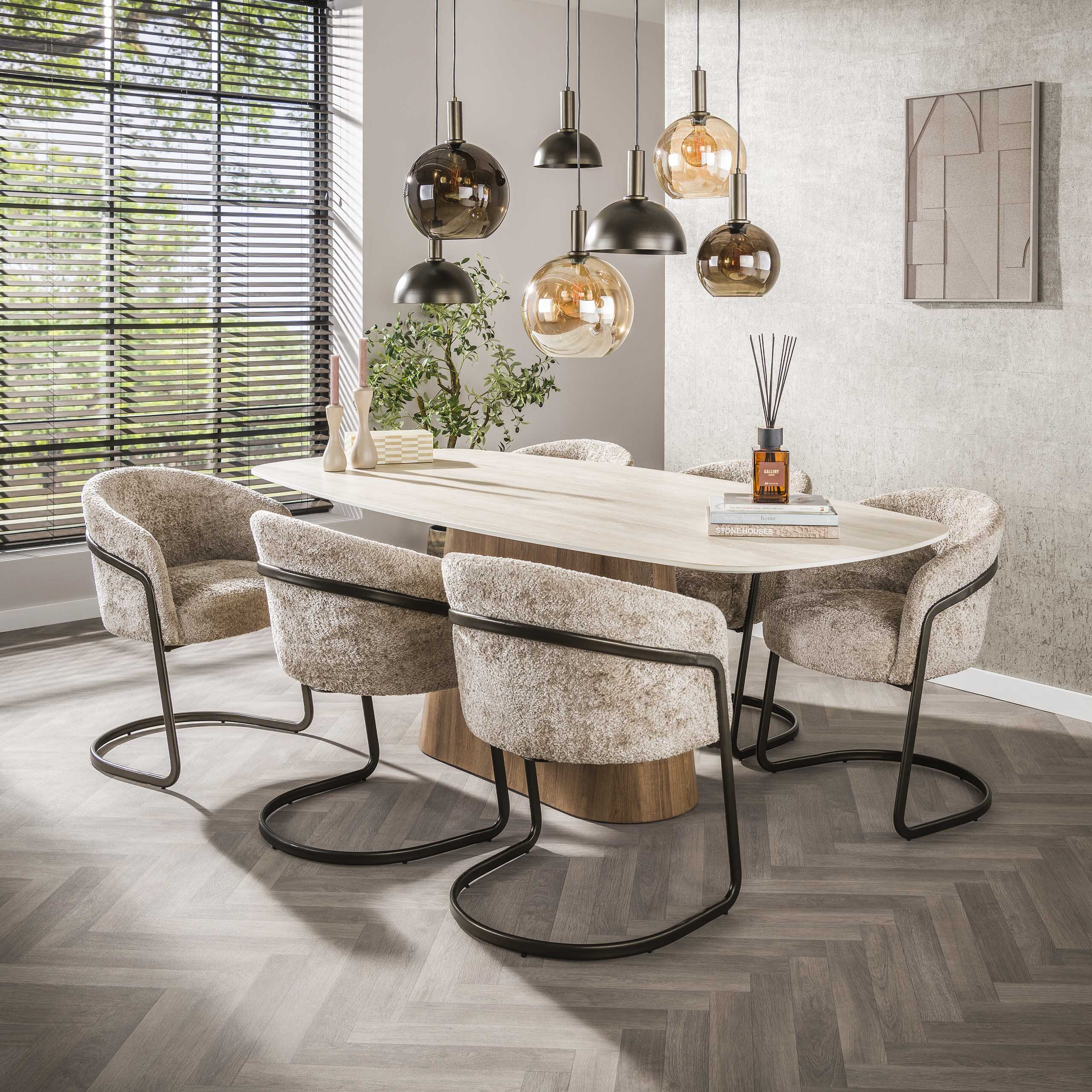 LifestyleFurn Deens Ovale Eettafel Laycie Keramiek in Travertin-look