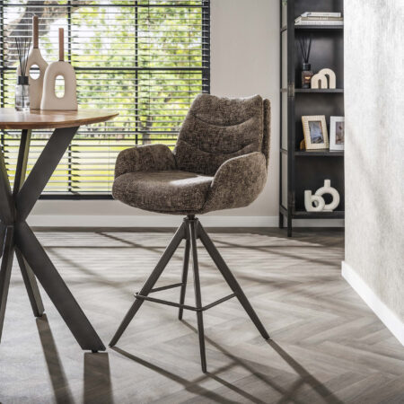 LifestyleFurn Draaibare Barstoel Kristee Chenille - Taupe/Bruin (zithoogte 67cm) | LifestyleFurn