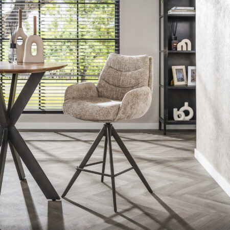 LifestyleFurn Draaibare Barstoel Kristee Chenille - Zand/Bruin (zithoogte 67cm) | LifestyleFurn