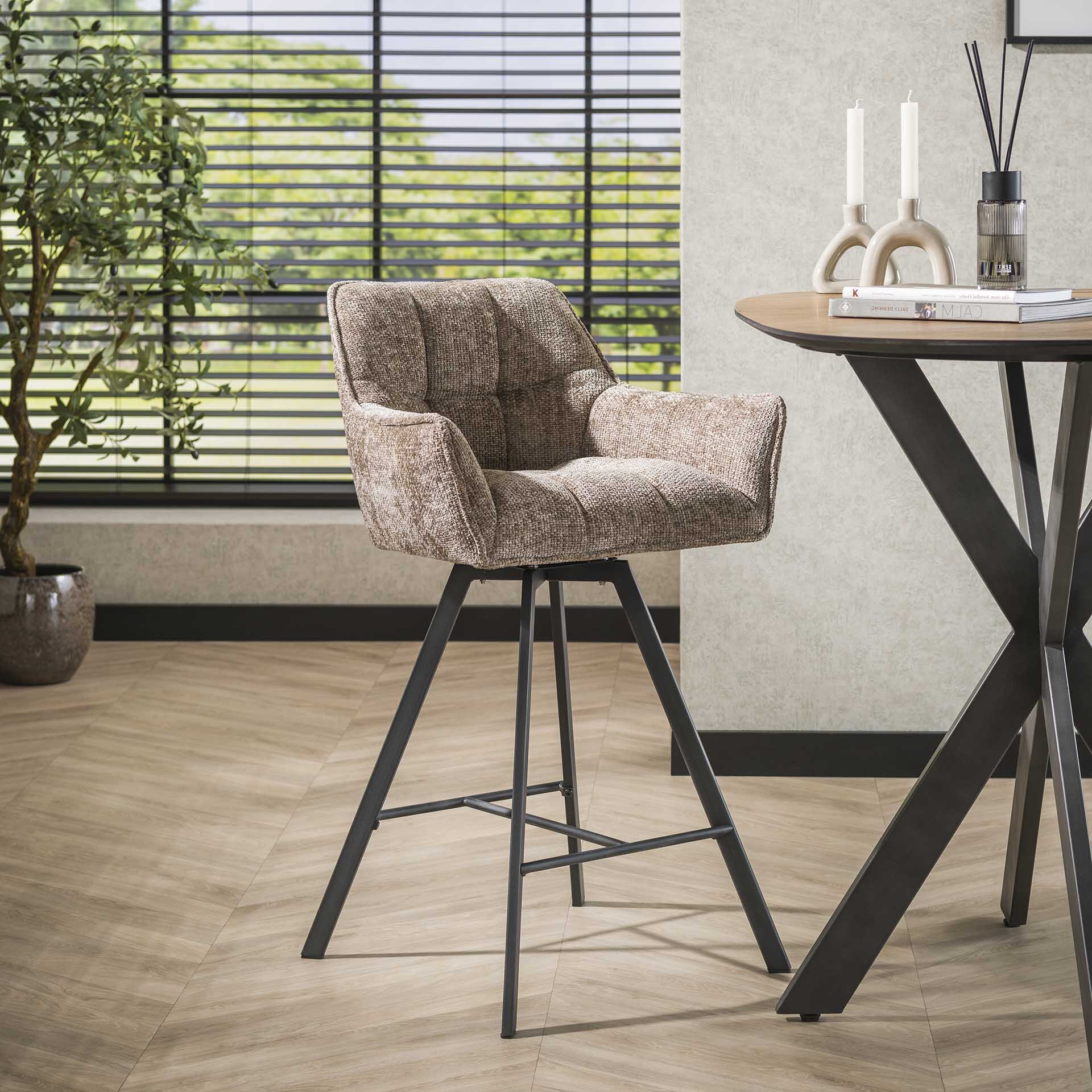 LifestyleFurn Draaibare Barstoel Thandie Rich stof - Champagne (zithoogte 69cm) | LifestyleFurn