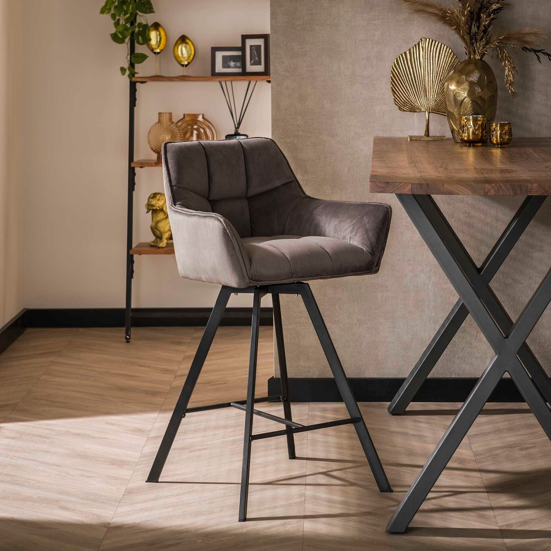 LifestyleFurn Draaibare Barstoel Thandie Velvet - Antraciet velours | LifestyleFurn