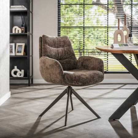 LifestyleFurn Draaibare Eetkamerstoel Kristee Chenille - Taupe/Bruin | LifestyleFurn