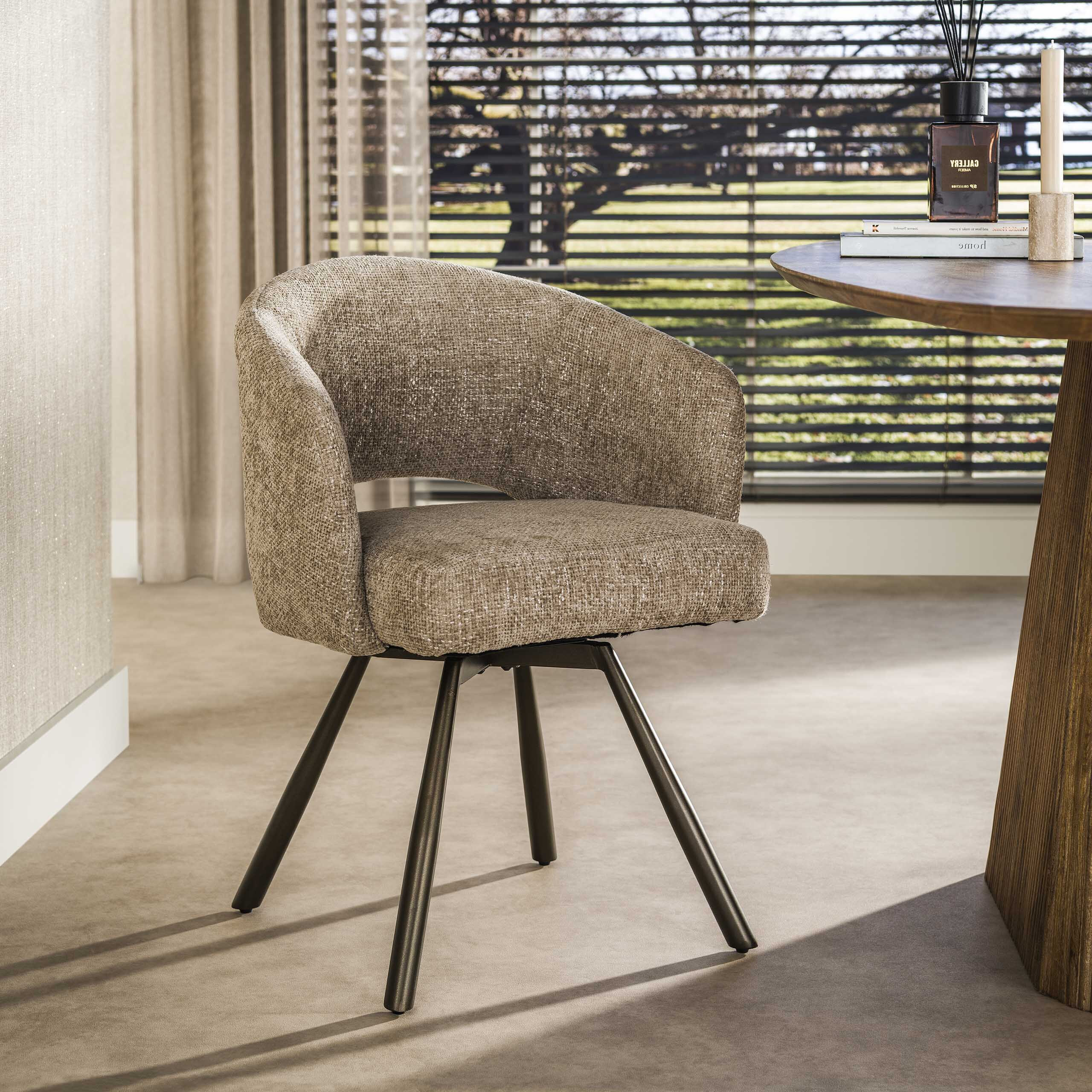 LifestyleFurn Draaibare Eetkamerstoel Shakemia Cargo stof - Zand/Bruin | LifestyleFurn