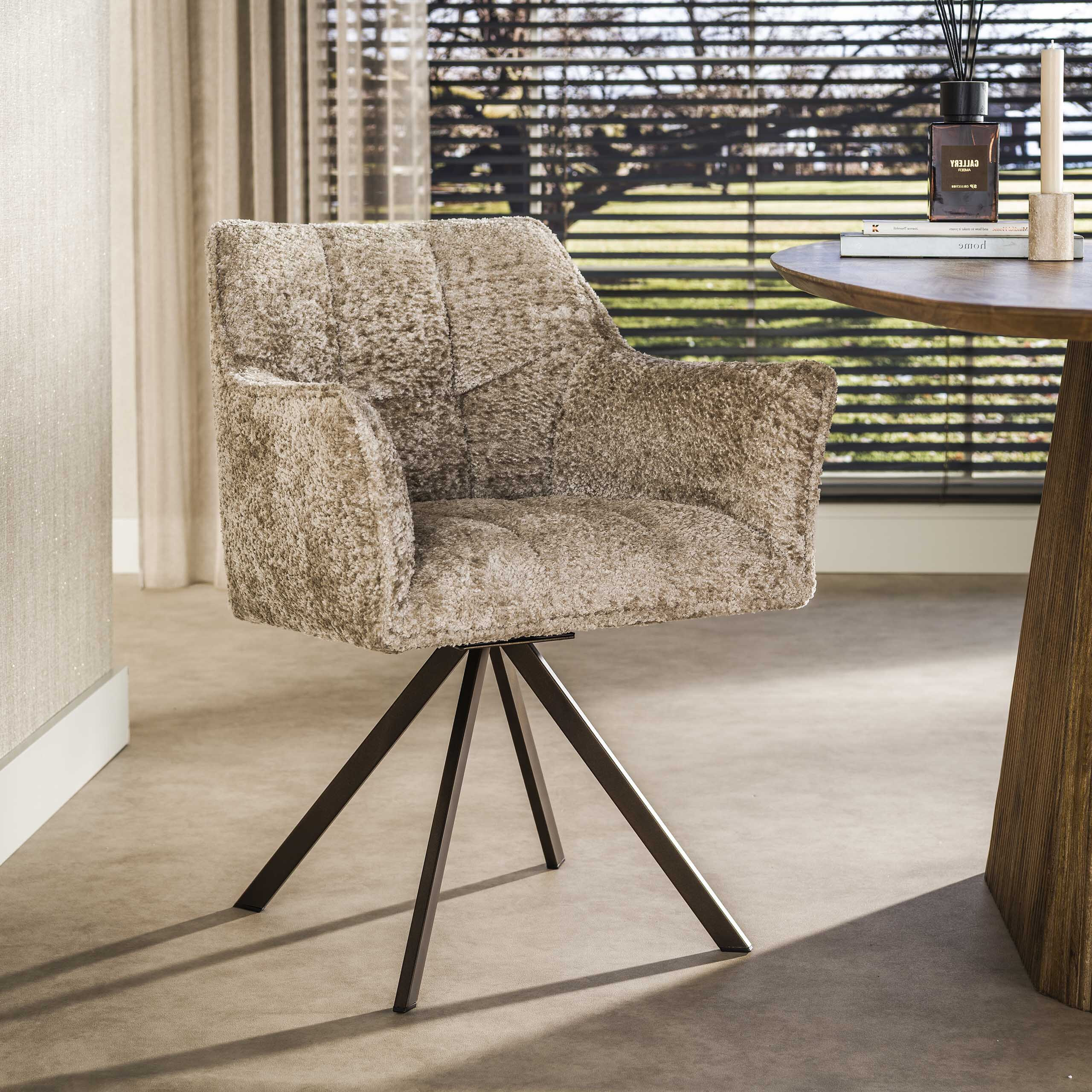 LifestyleFurn Draaibare Eetkamerstoel Thandie Alura stof - Zand/Bruin | LifestyleFurn