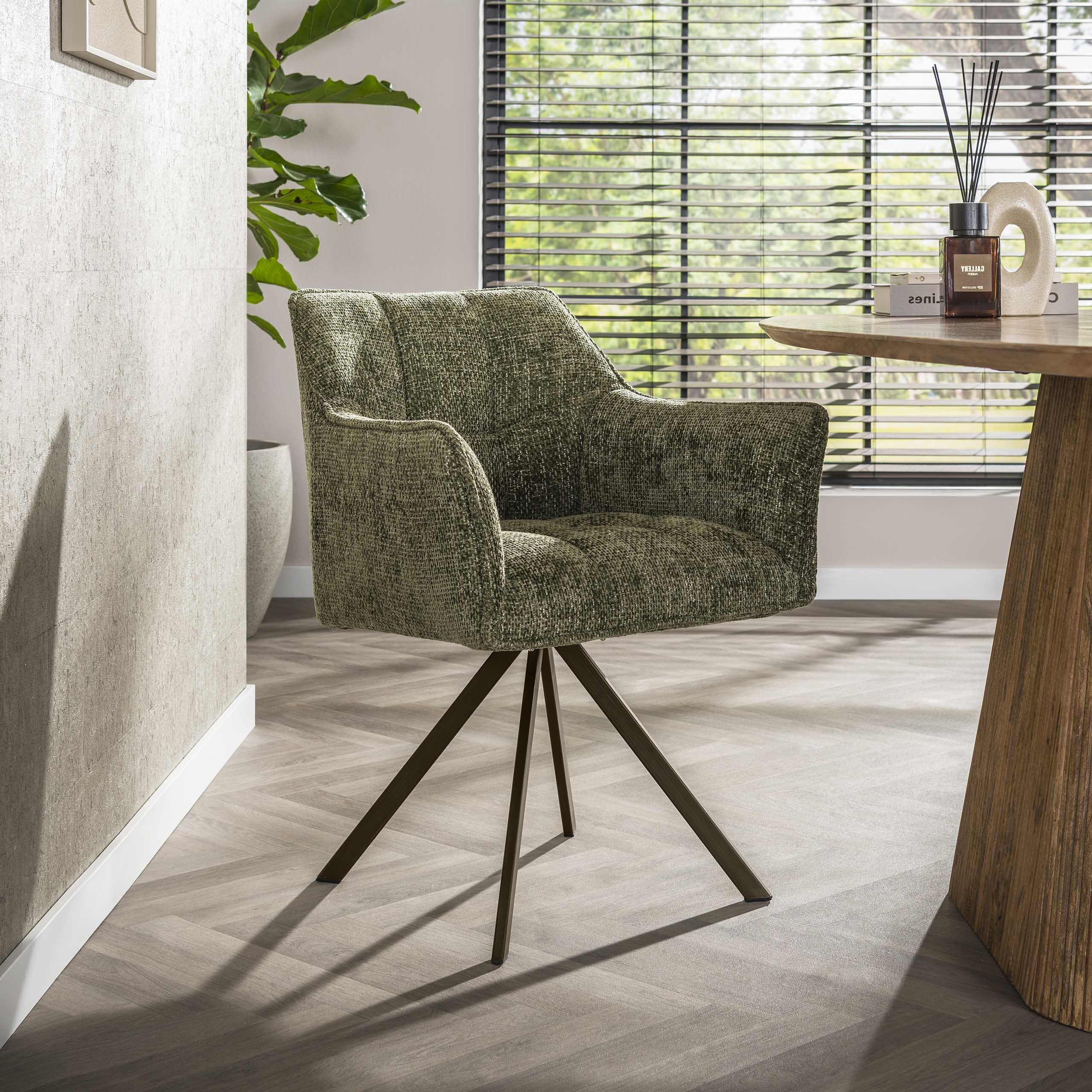 LifestyleFurn Draaibare Eetkamerstoel Thandie Hoven stof en bruin staal - Groen | LifestyleFurn