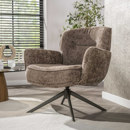 LifestyleFurn Draauifauteuil Laisa Chenille - Champagne/Bruin | LifestyleFurn