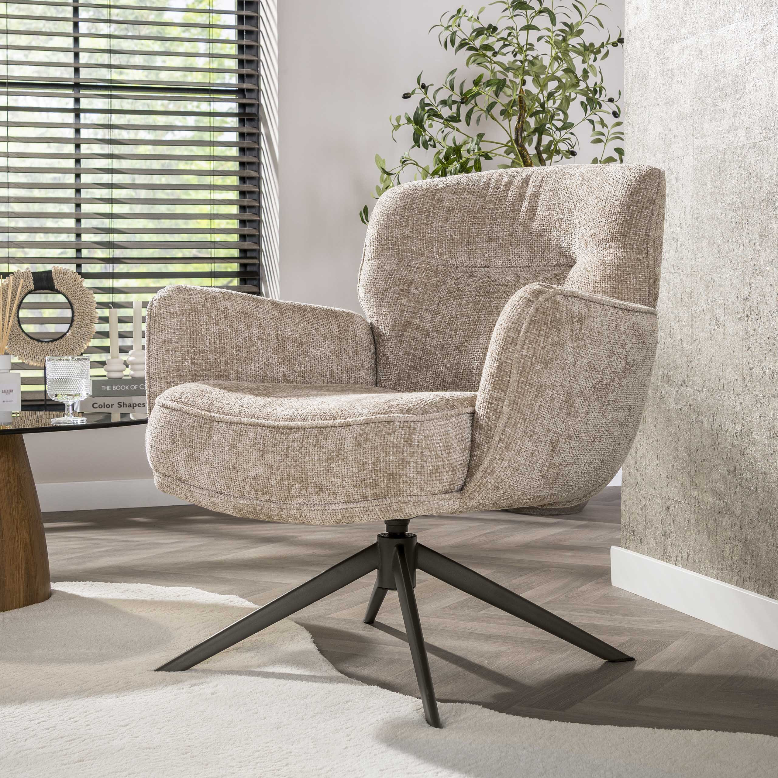 LifestyleFurn Draauifauteuil Laisa Chenille - Zand/Bruin | LifestyleFurn