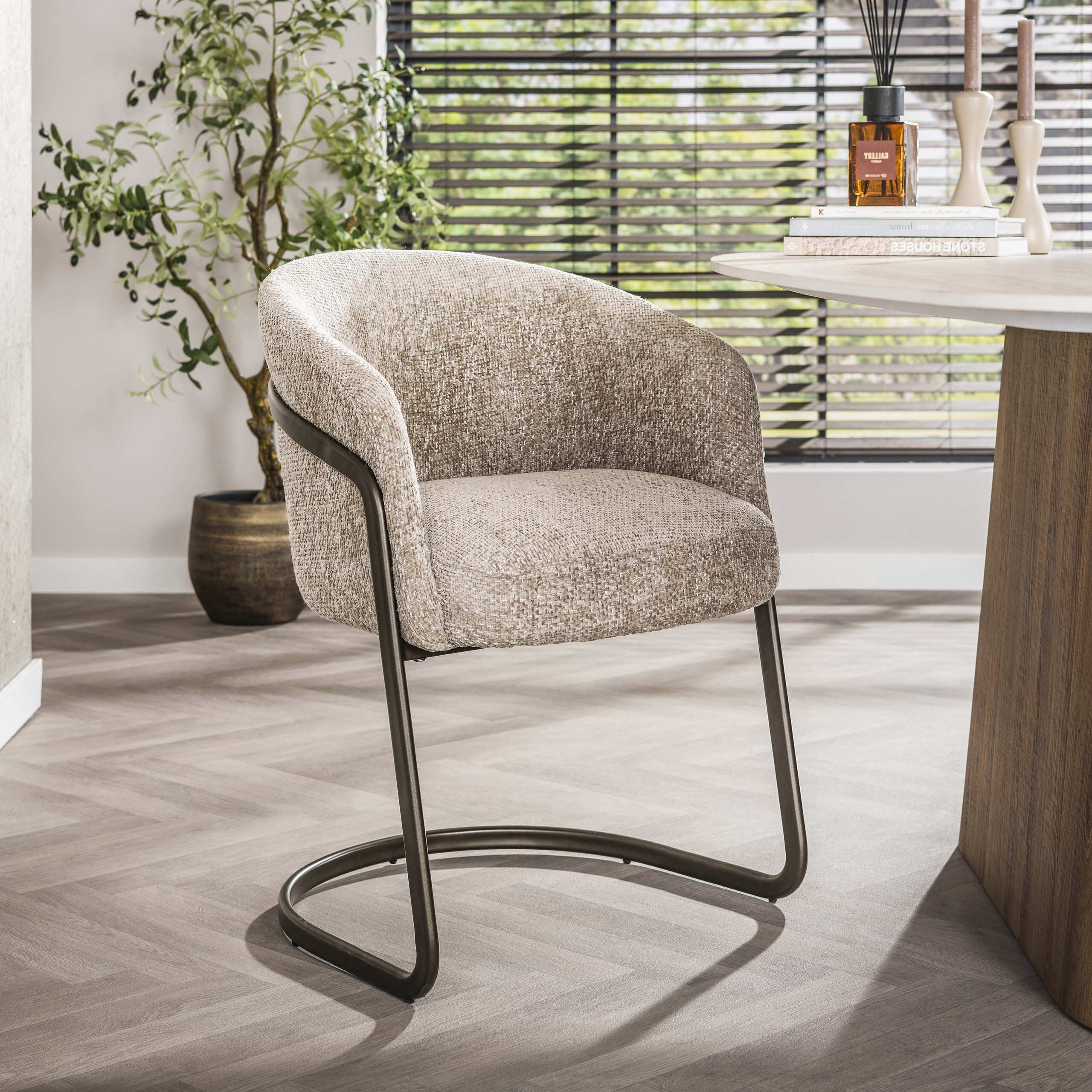 LifestyleFurn Eetkamerstoel Lannie Geweven stof - Zand | LifestyleFurn