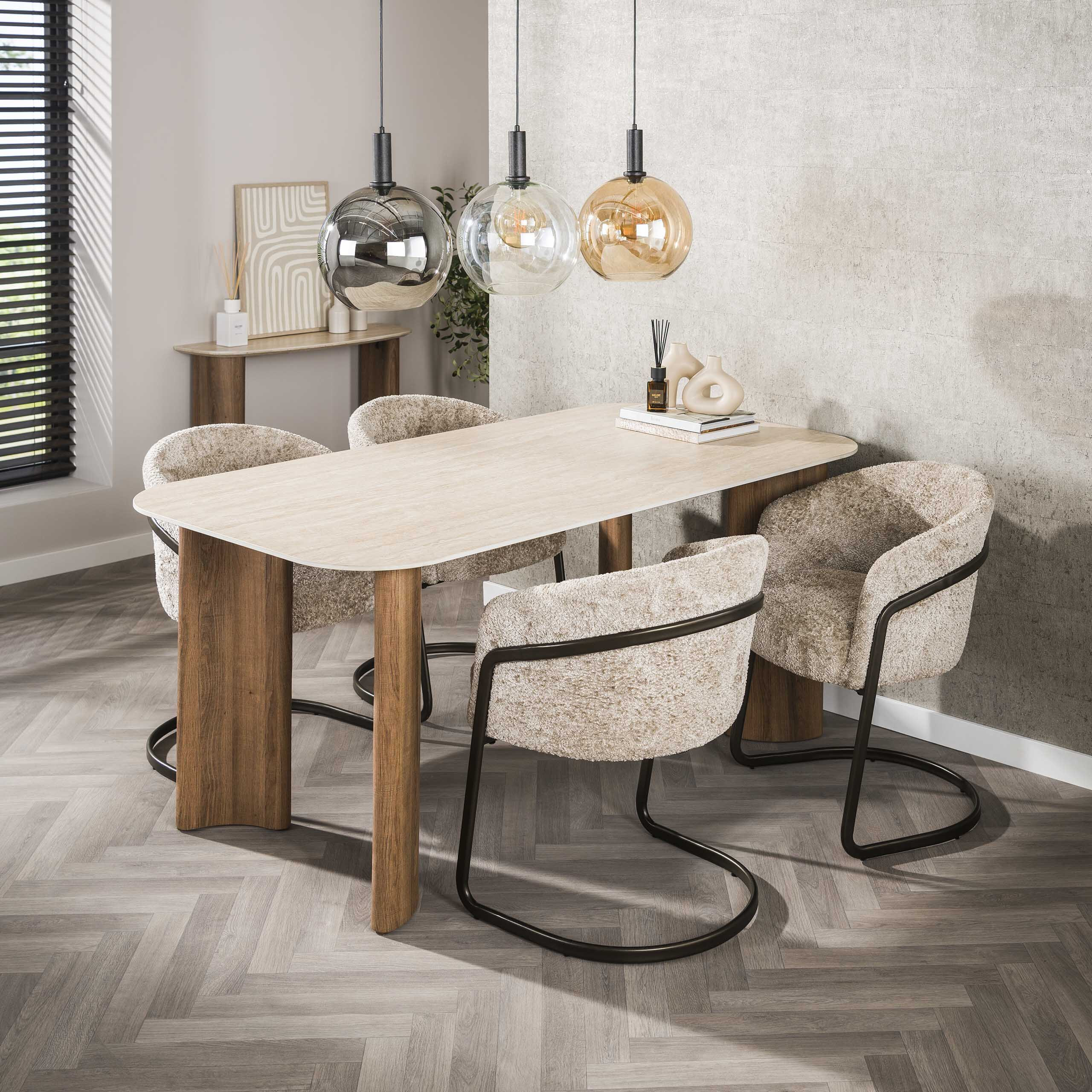 LifestyleFurn Eettafel Laycie Keramiek in Travertin-look