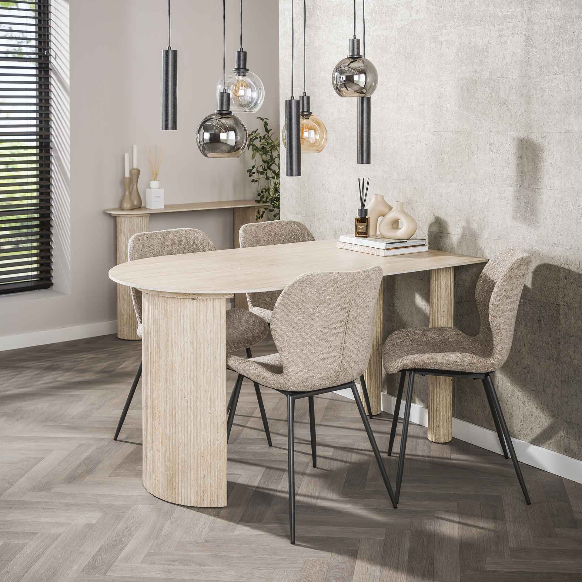 LifestyleFurn Halfronde Eettafel Laycie Travertinlook