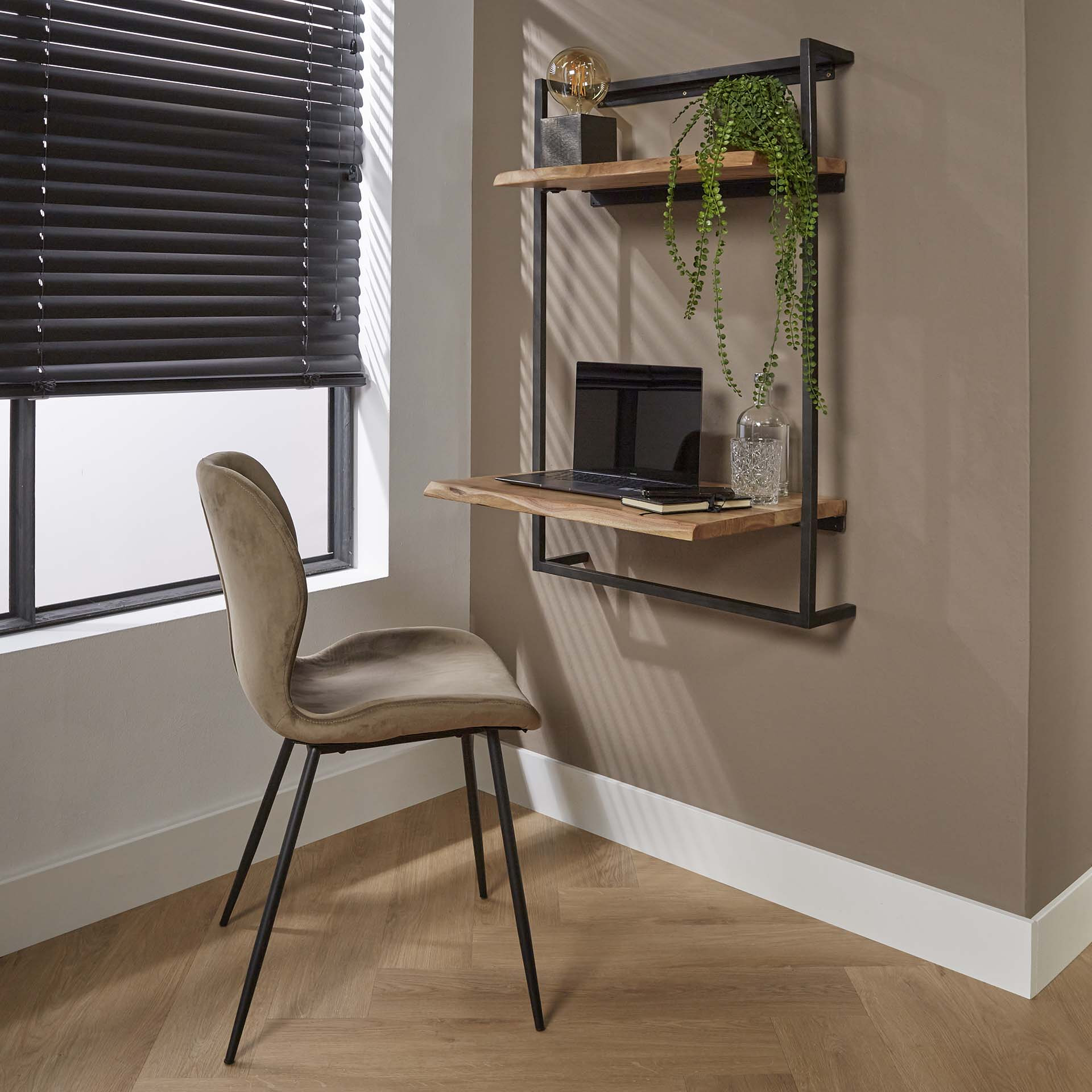 LifestyleFurn Hangend Bureau Sharlie Massief Acacia - Massief acacia naturel | LifestyleFurn