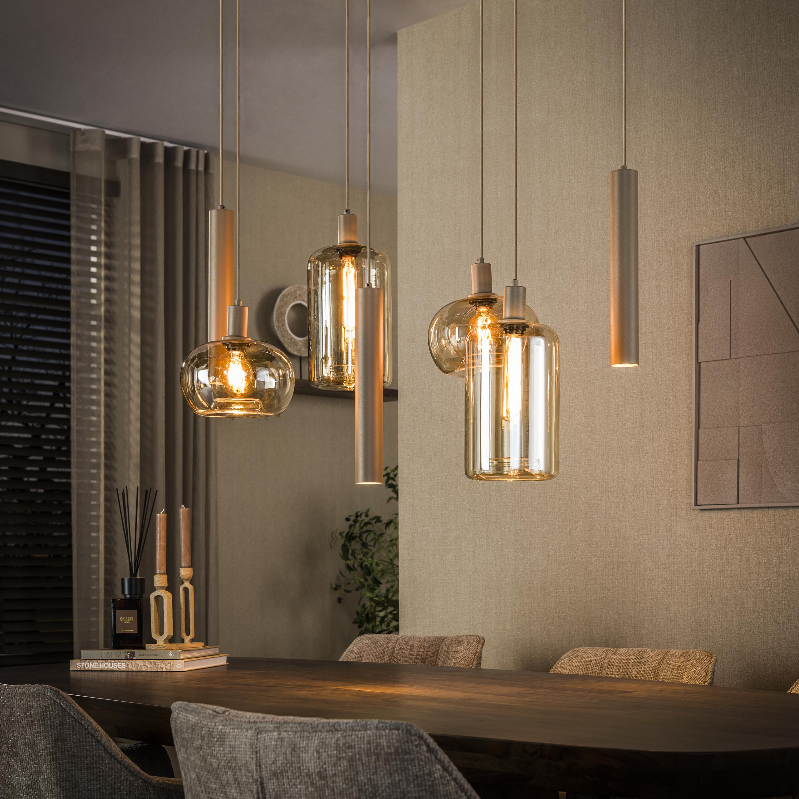 LifestyleFurn Hanglamp Faiga Glas en beige metaal