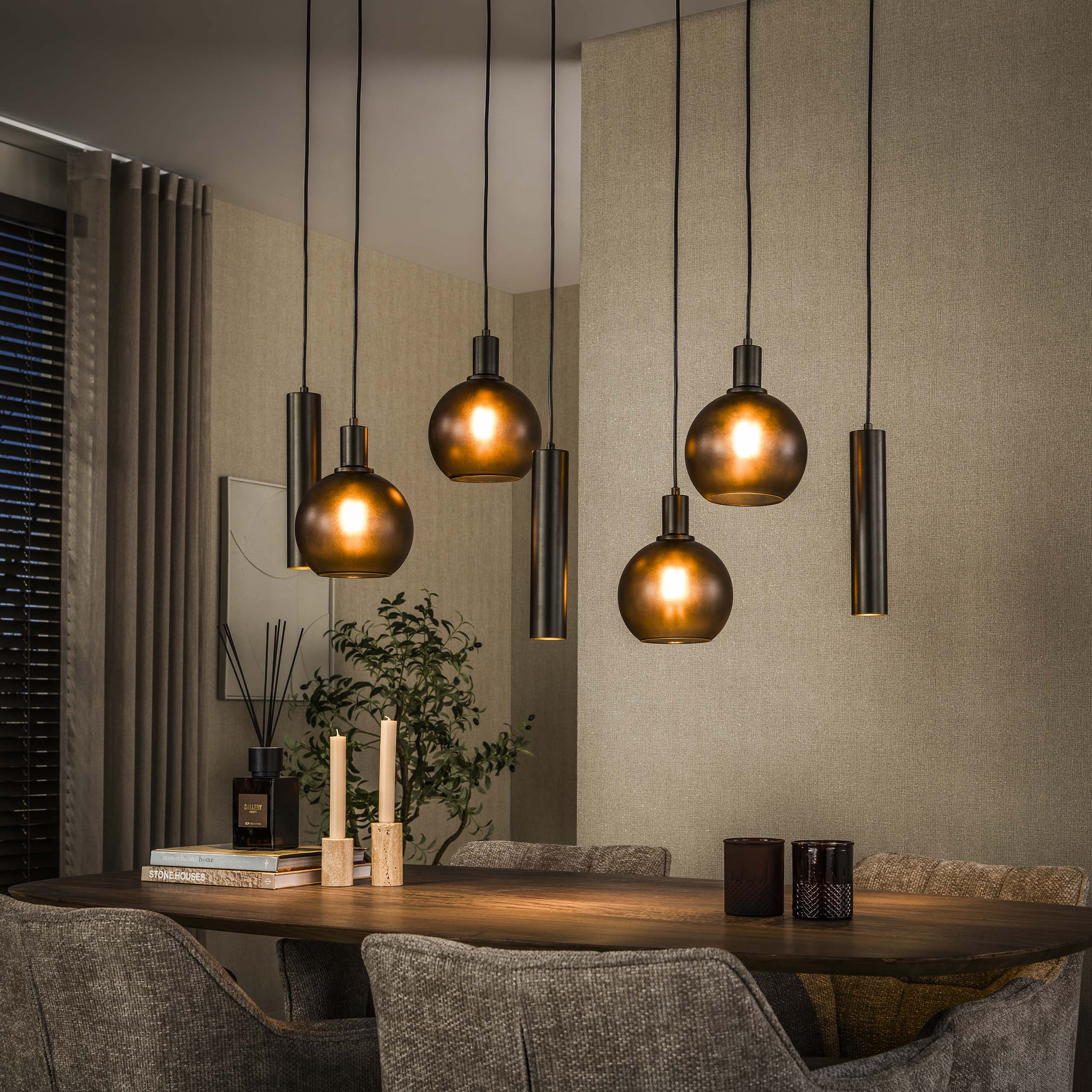 LifestyleFurn Hanglamp Janetta 4+3-lamps - Sienna Bruin | LifestyleFurn