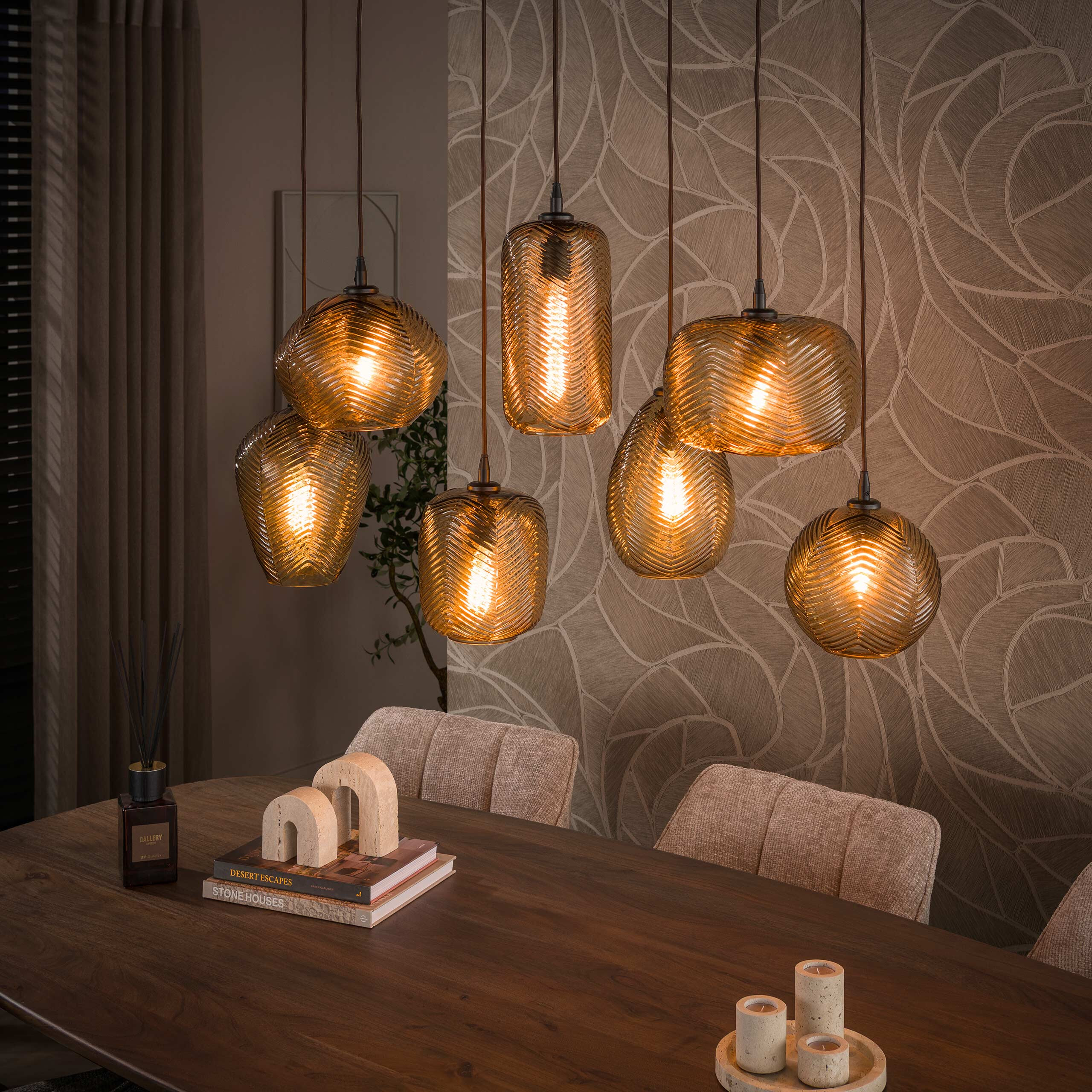 LifestyleFurn Hanglamp Ramond 4+3-lamps - Smoke bruin | LifestyleFurn