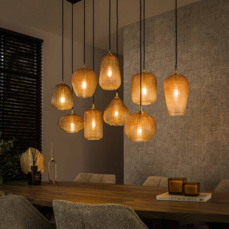 LifestyleFurn Hanglamp Tamecka 9-lamps - Amber | LifestyleFurn