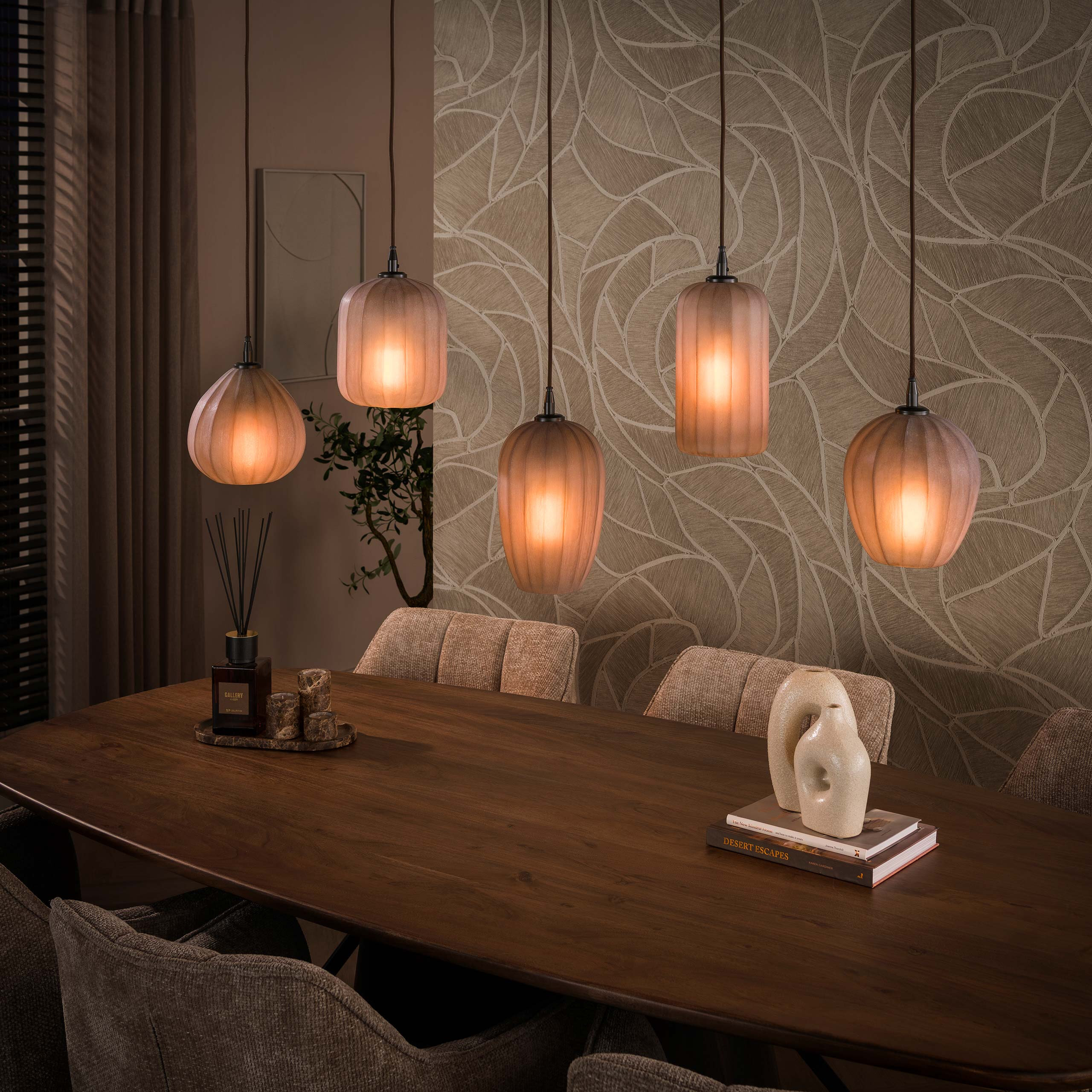 LifestyleFurn Hanglamp Tamila 5-lamps - Sienna bruin frosted | LifestyleFurn